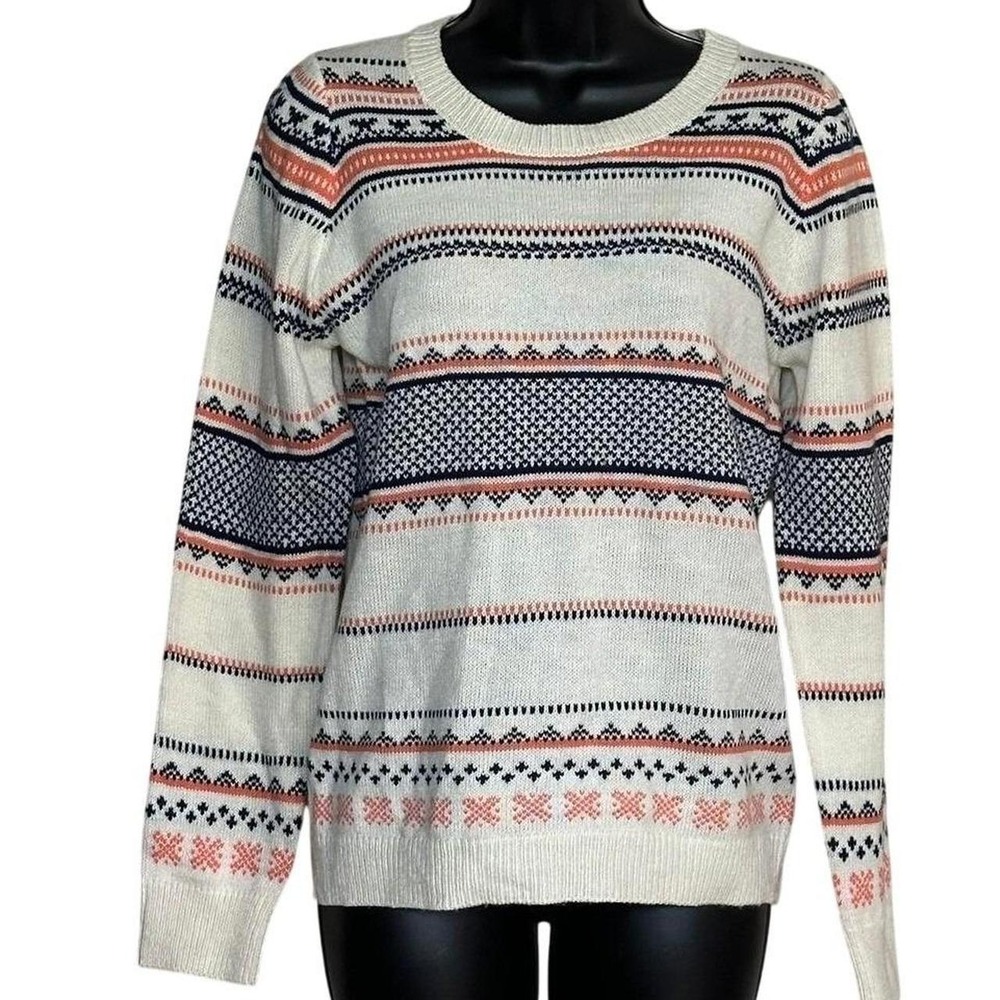 POOF lightweight long sleeve crew neck sweater with retro vibe knit stripes